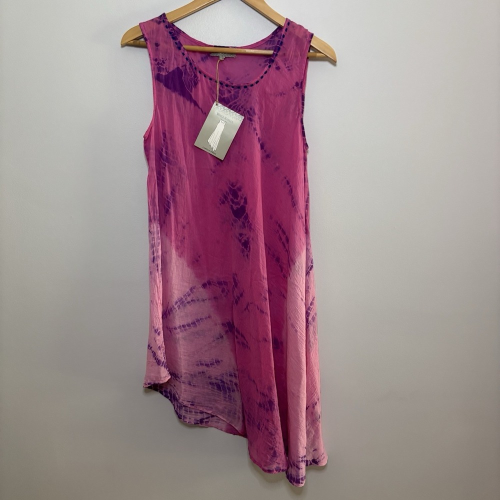 World Market Pink Tie-Dye Camila Dress Womens S/M Gauzy Boho Coverup Colorful